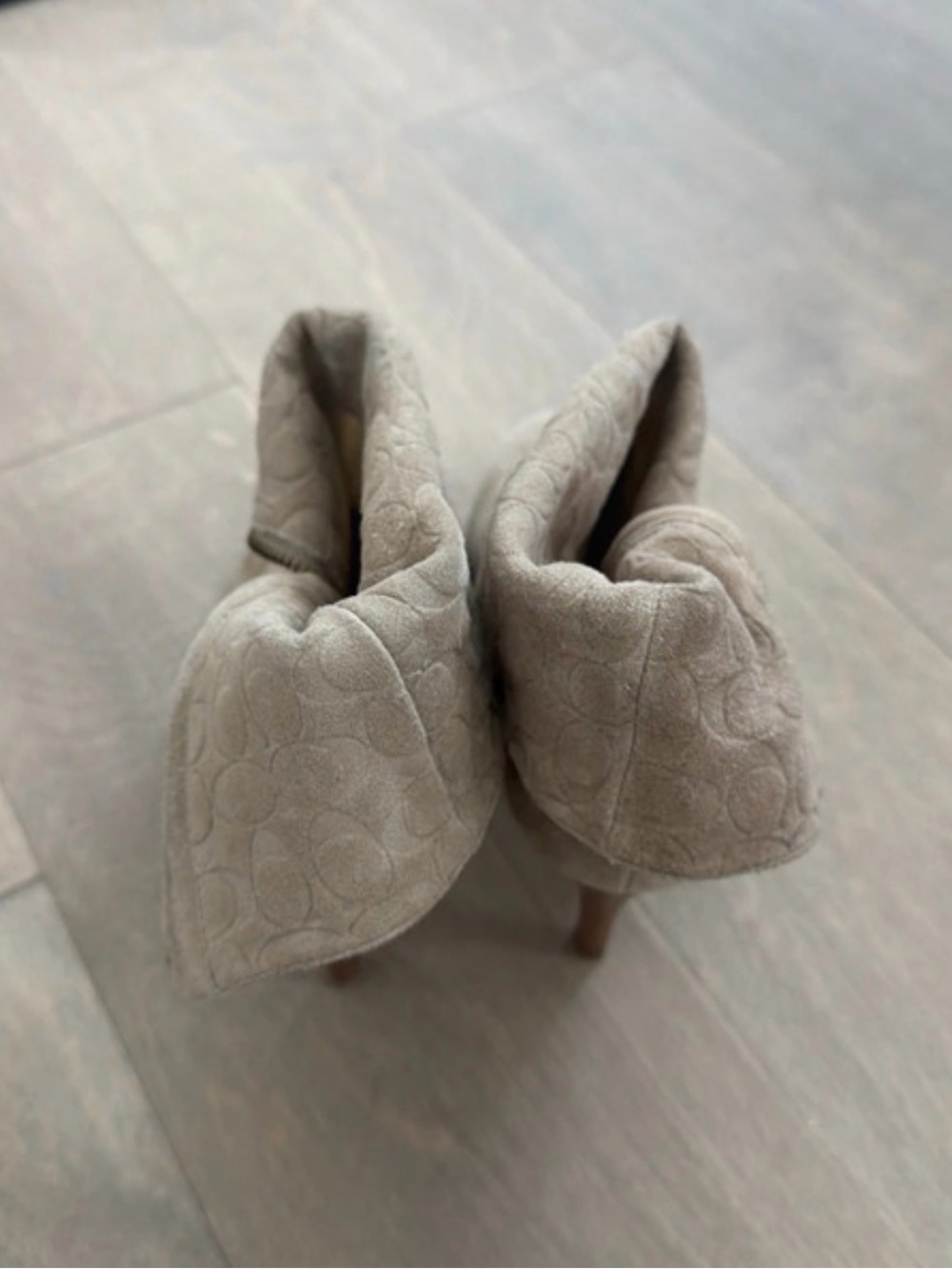 Coach Taupe Quilted Suede Heeled Booties